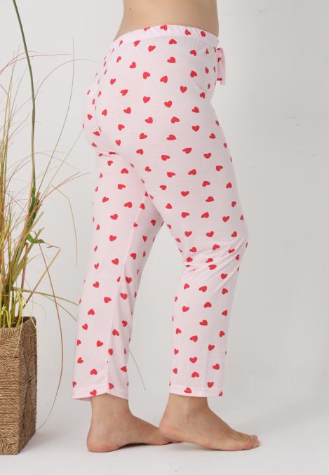 Pantaloni de Pijama Dama Lungi,Big Size, Culoare Roz cu Inimi Rosi,Engros